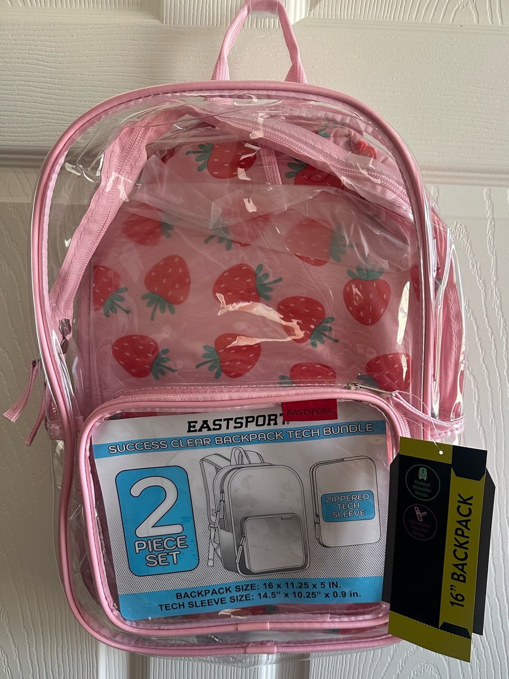 Backpack Clear 16” Strawberry Pink with laptop bag Eastsport  New